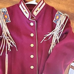 Diamond Leather Fringed Beaded Wool Jacket